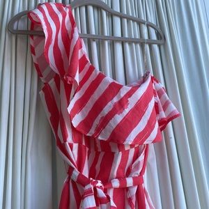 Flying Tomato - size large - pink and white striped one shoulder dress.